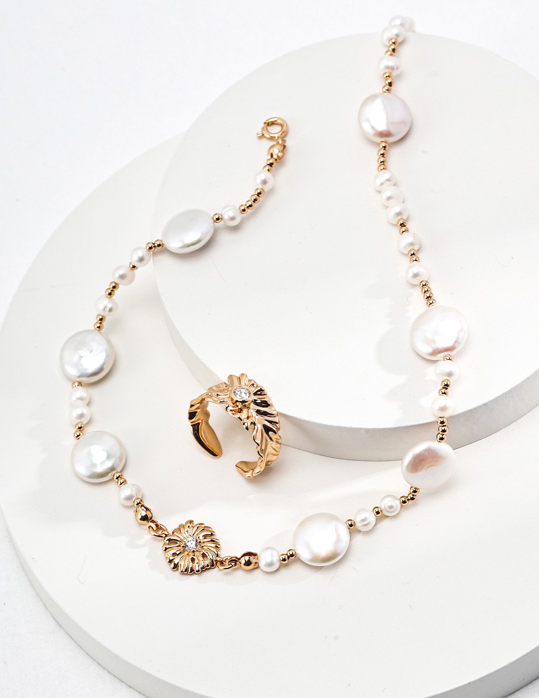 Vintage Gold Sterling Silver Pearl Necklace1