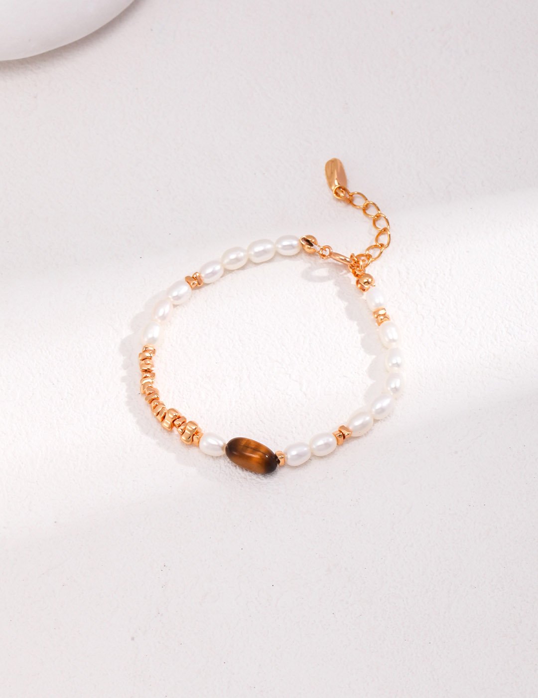 Vintage Gold Sterling Silver Tiger Eye Pearl Bracelet