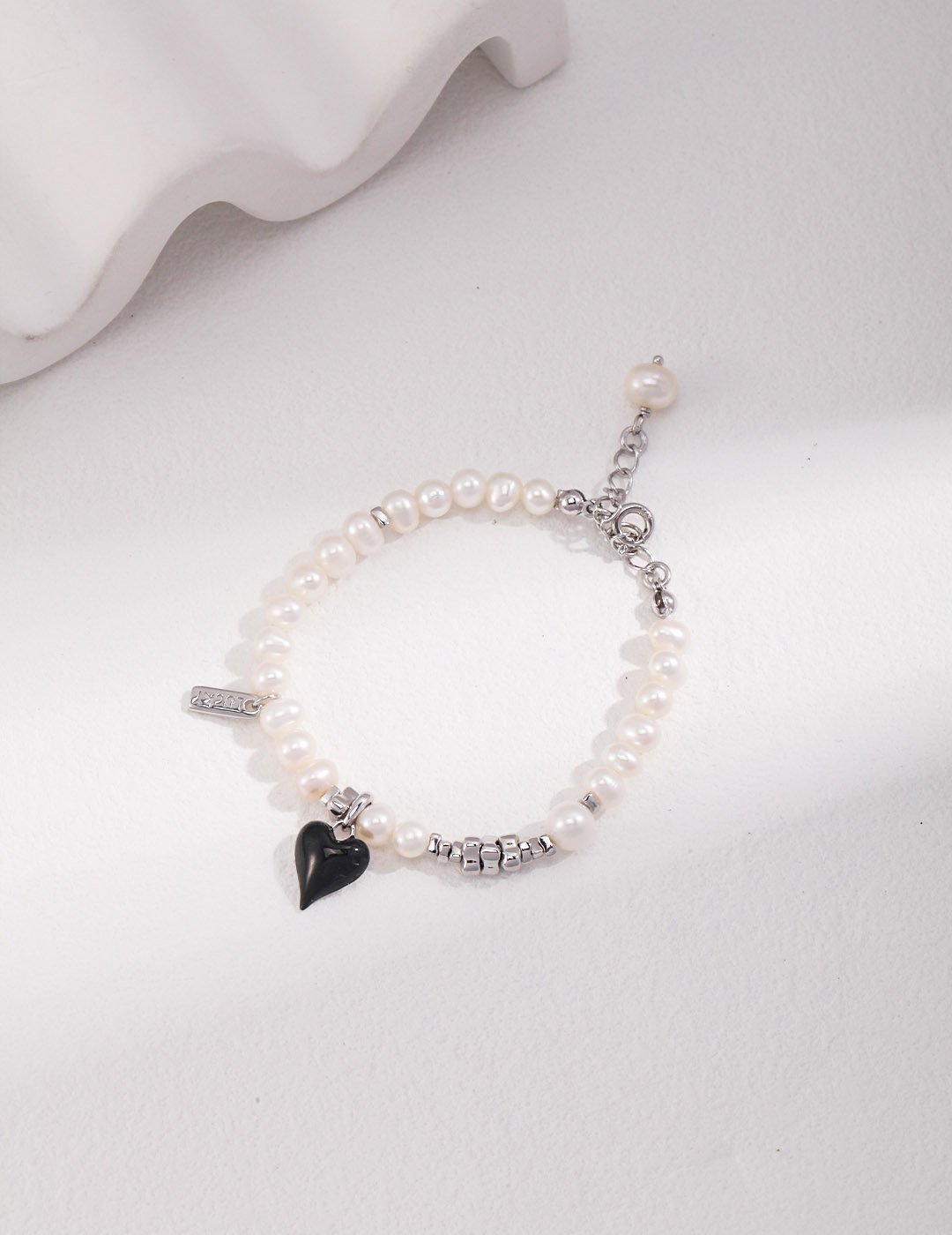 White Gold Sterling Silver Pearl Drop Glaze Bracelet