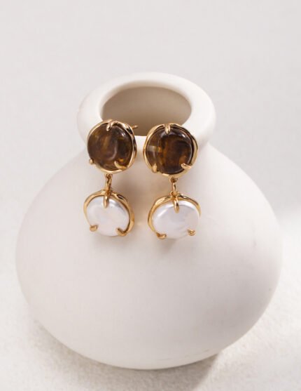 Vintage gold-tone sterling silver pearl earrings